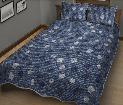 Cute Polka Dot Denim Jeans Pattern Print Quilt Bed Set