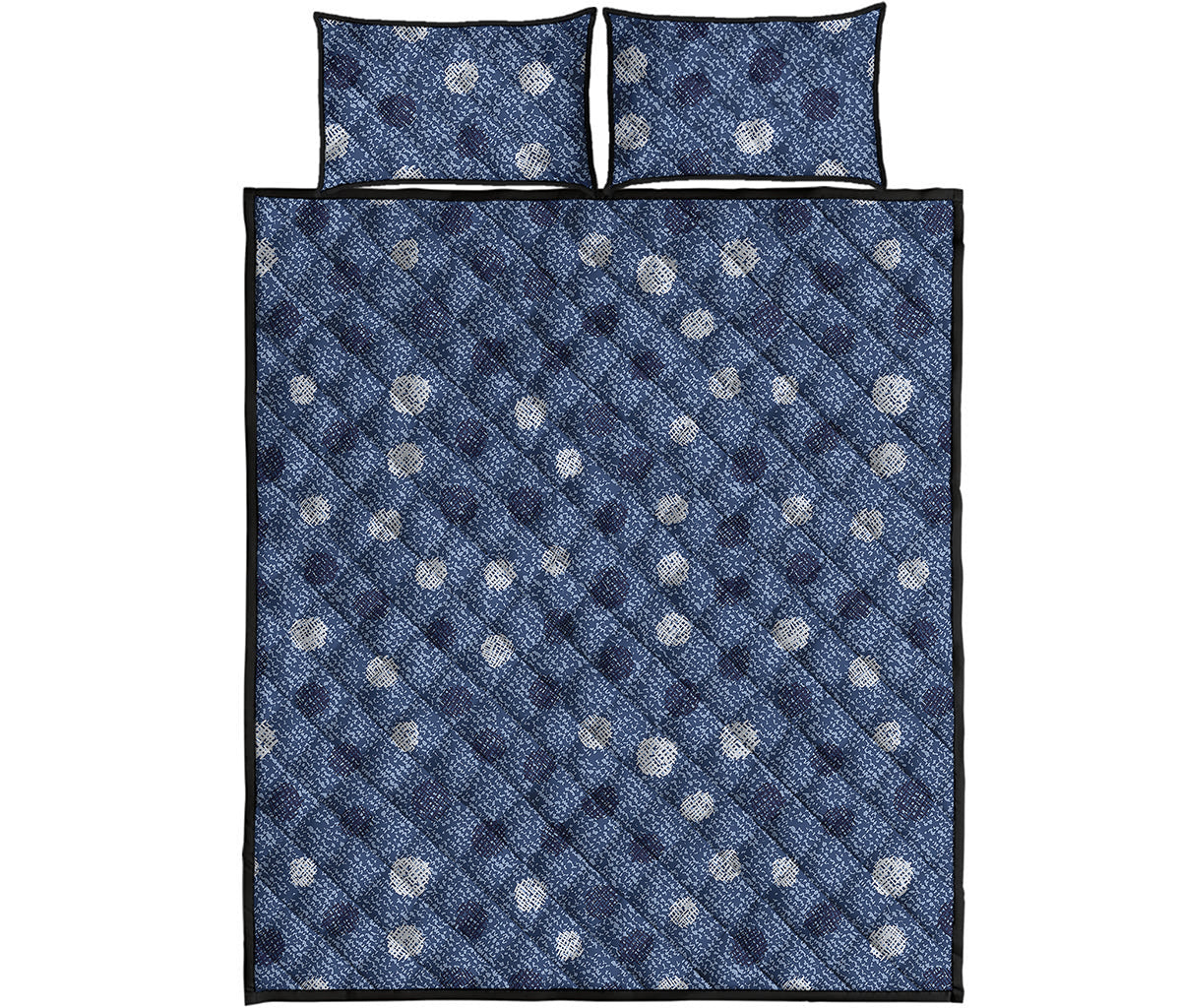 Cute Polka Dot Denim Jeans Pattern Print Quilt Bed Set