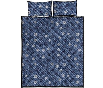 Cute Polka Dot Denim Jeans Pattern Print Quilt Bed Set