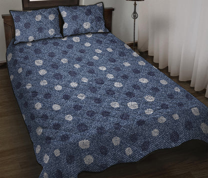 Cute Polka Dot Denim Jeans Pattern Print Quilt Bed Set