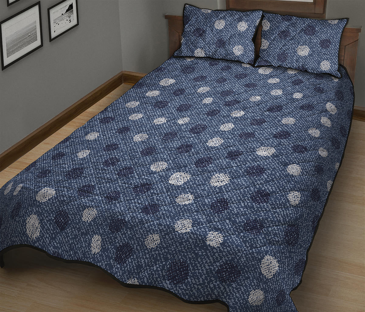 Cute Polka Dot Denim Jeans Pattern Print Quilt Bed Set
