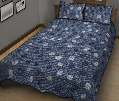Cute Polka Dot Denim Jeans Pattern Print Quilt Bed Set