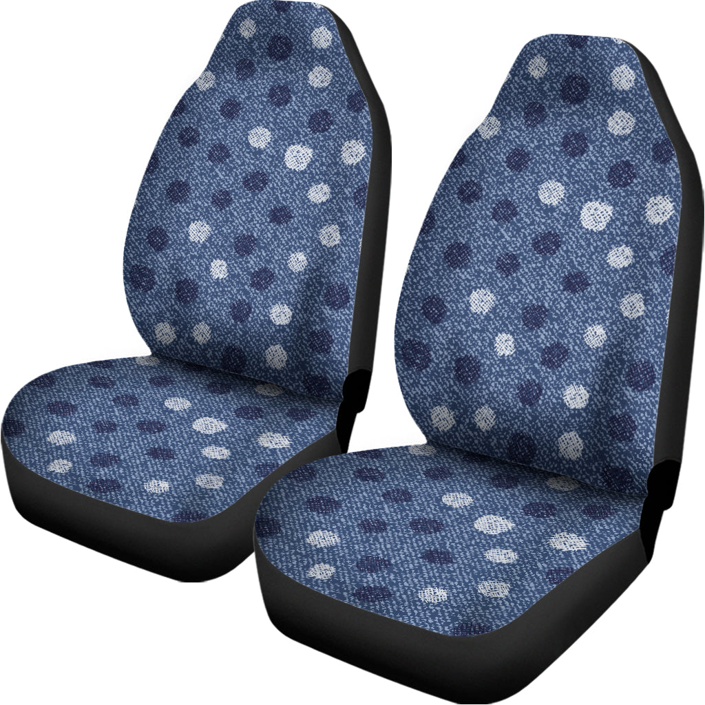 Cute Polka Dot Denim Jeans Pattern Print Universal Fit Car Seat Covers