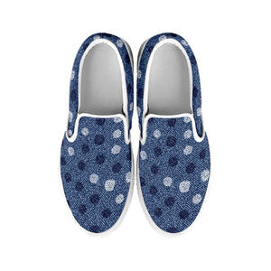 Cute Polka Dot Denim Jeans Pattern Print White Slip On Shoes