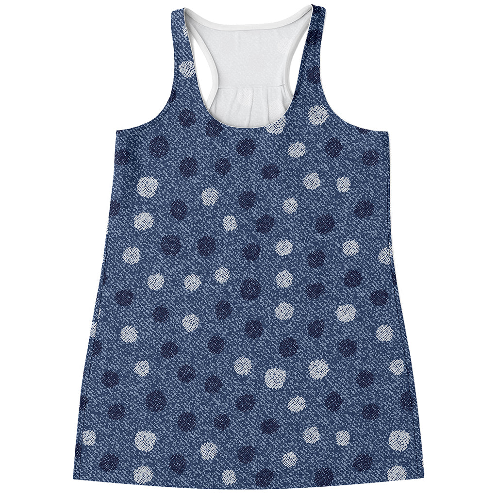 Cute Polka Dot Denim Jeans Pattern Print Women's Racerback Tank Top
