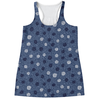 Cute Polka Dot Denim Jeans Pattern Print Women's Racerback Tank Top