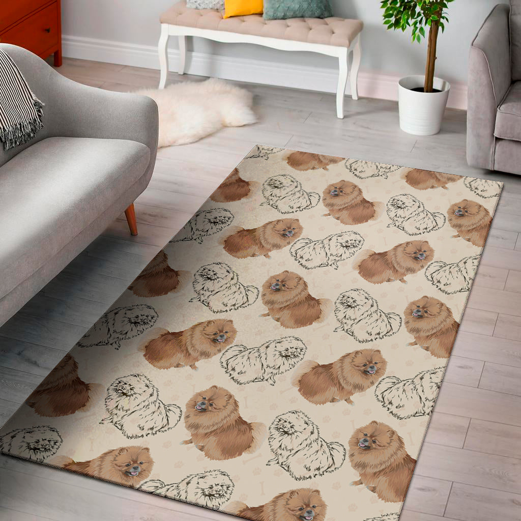Cute Pomeranian Pattern Print Area Rug