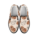 Cute Pomeranian Pattern Print Black Slip On Shoes
