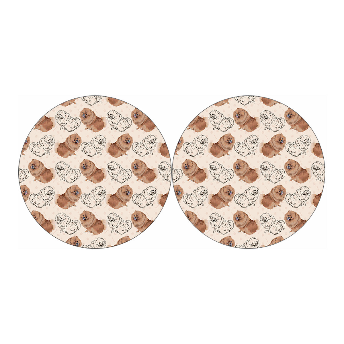 Cute Pomeranian Pattern Print Car Coasters
