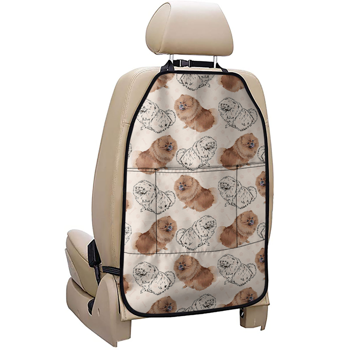 Cute Pomeranian Pattern Print Car Seat Organizers