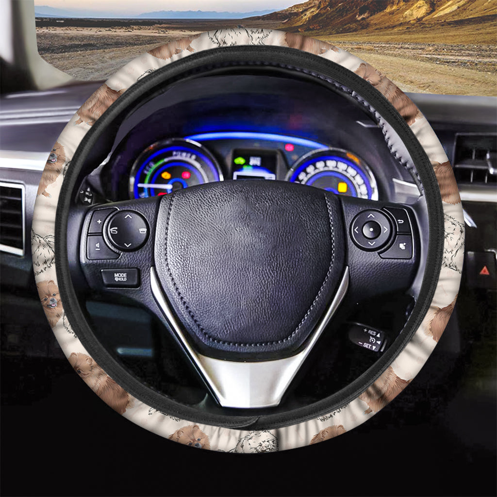 Cute Pomeranian Pattern Print Car Steering Wheel Cover
