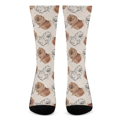 Cute Pomeranian Pattern Print Crew Socks