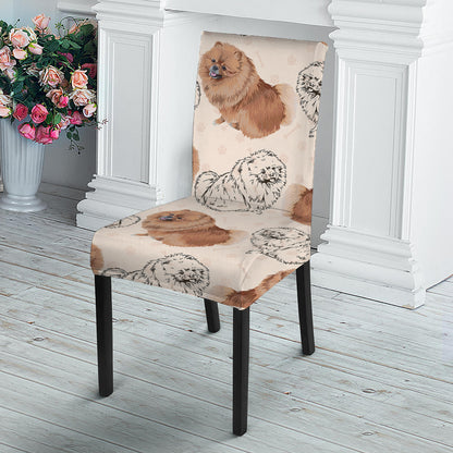 Cute Pomeranian Pattern Print Dining Chair Slipcover