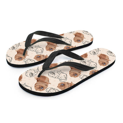 Cute Pomeranian Pattern Print Flip Flops