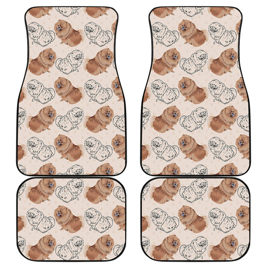 Cute Pomeranian Pattern Print Front and Back Car Floor Mats