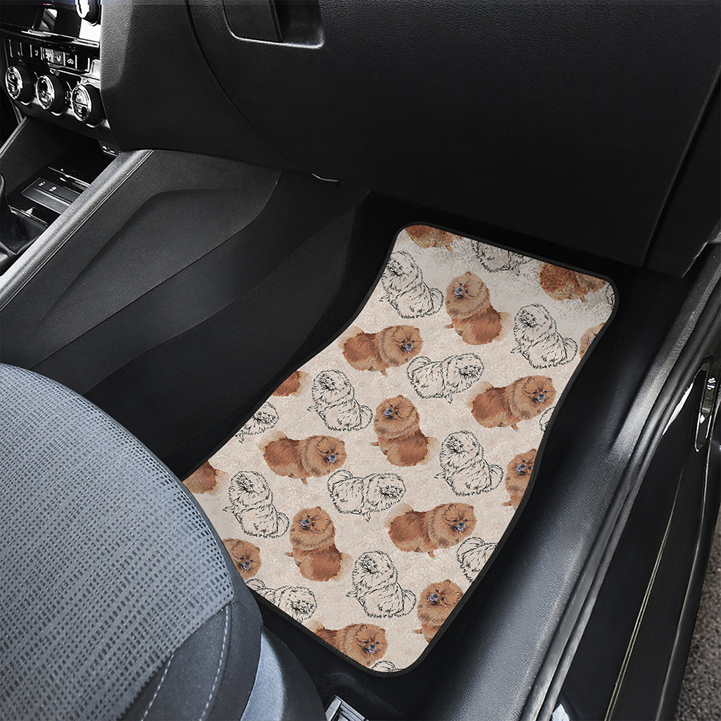 Cute Pomeranian Pattern Print Front Car Floor Mats