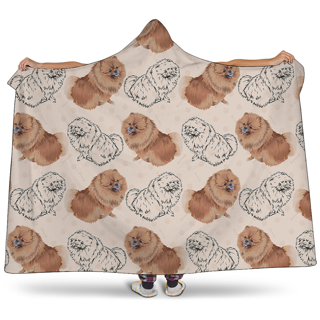 Cute Pomeranian Pattern Print Hooded Blanket