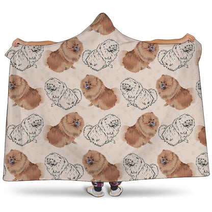 Cute Pomeranian Pattern Print Hooded Blanket