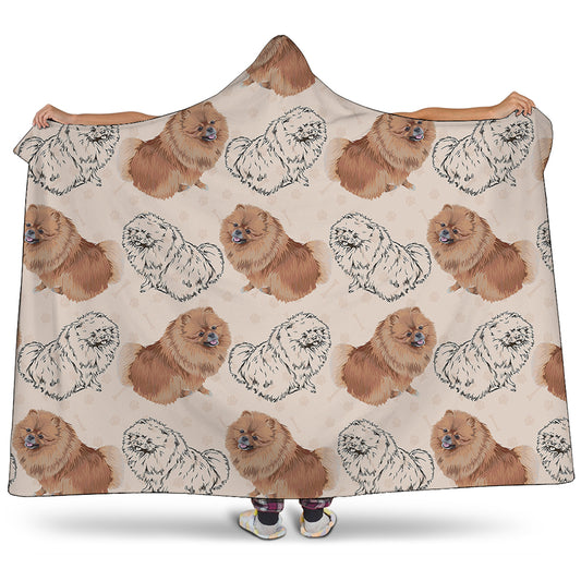 Cute Pomeranian Pattern Print Hooded Blanket