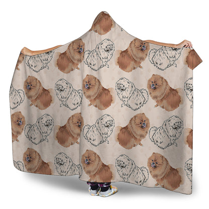 Cute Pomeranian Pattern Print Hooded Blanket