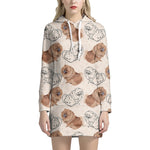 Cute Pomeranian Pattern Print Hoodie Dress