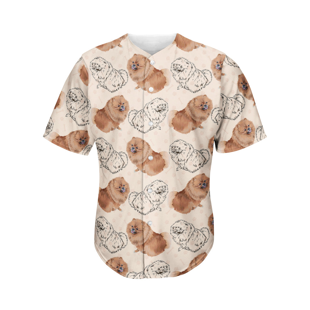 Cute Pomeranian Pattern Print Men's Baseball Jersey