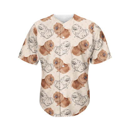 Cute Pomeranian Pattern Print Men's Baseball Jersey