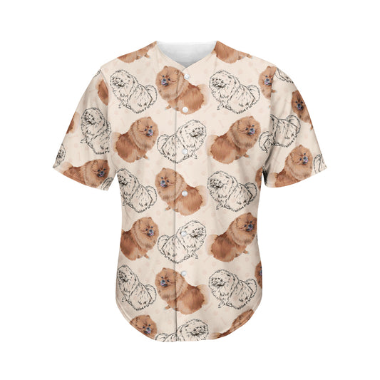 Cute Pomeranian Pattern Print Men's Baseball Jersey