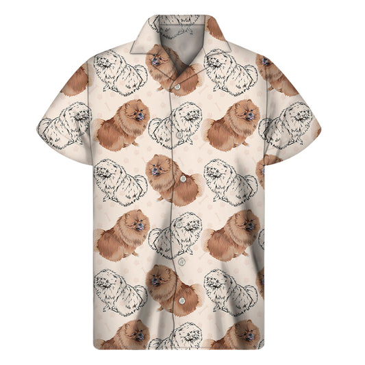 Cute Pomeranian Pattern Print Men's Short Sleeve Shirt