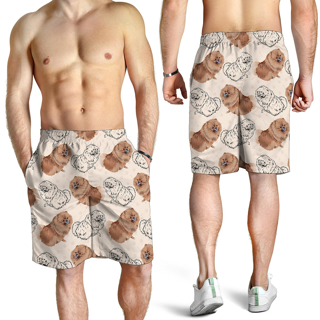 Cute Pomeranian Pattern Print Men's Shorts