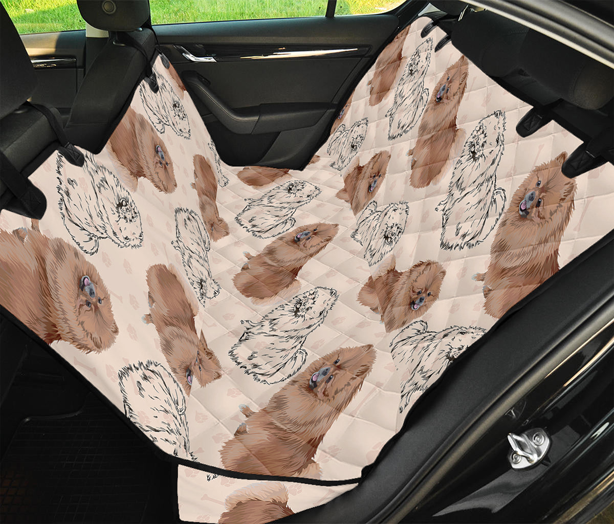 Cute Pomeranian Pattern Print Pet Car Back Seat Cover