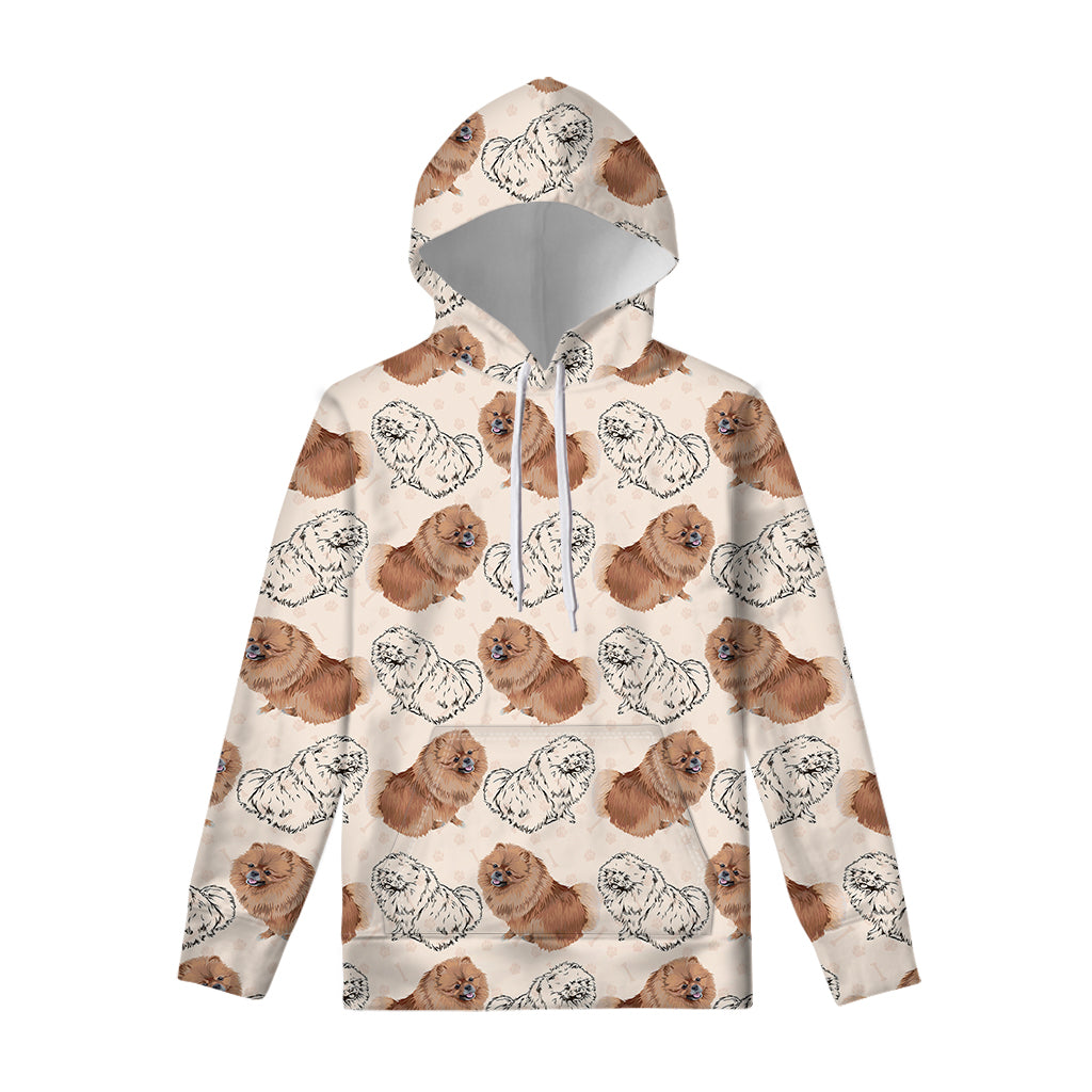 Cute Pomeranian Pattern Print Pullover Hoodie