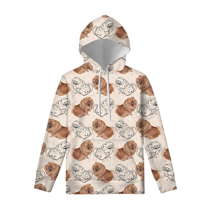Cute Pomeranian Pattern Print Pullover Hoodie