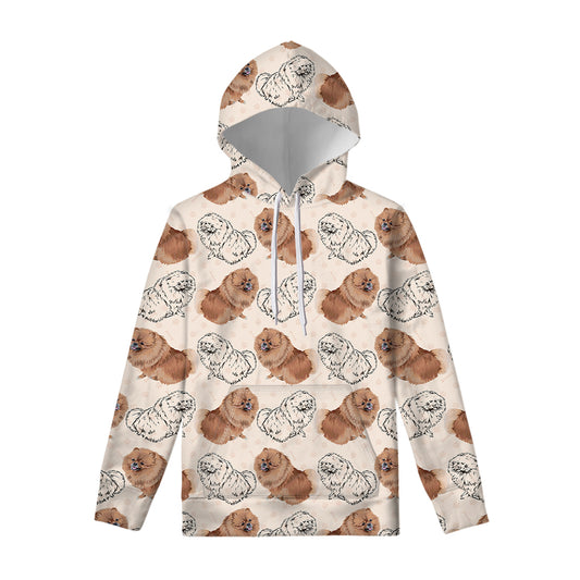 Cute Pomeranian Pattern Print Pullover Hoodie