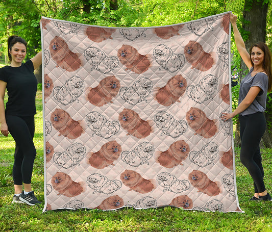 Cute Pomeranian Pattern Print Quilt