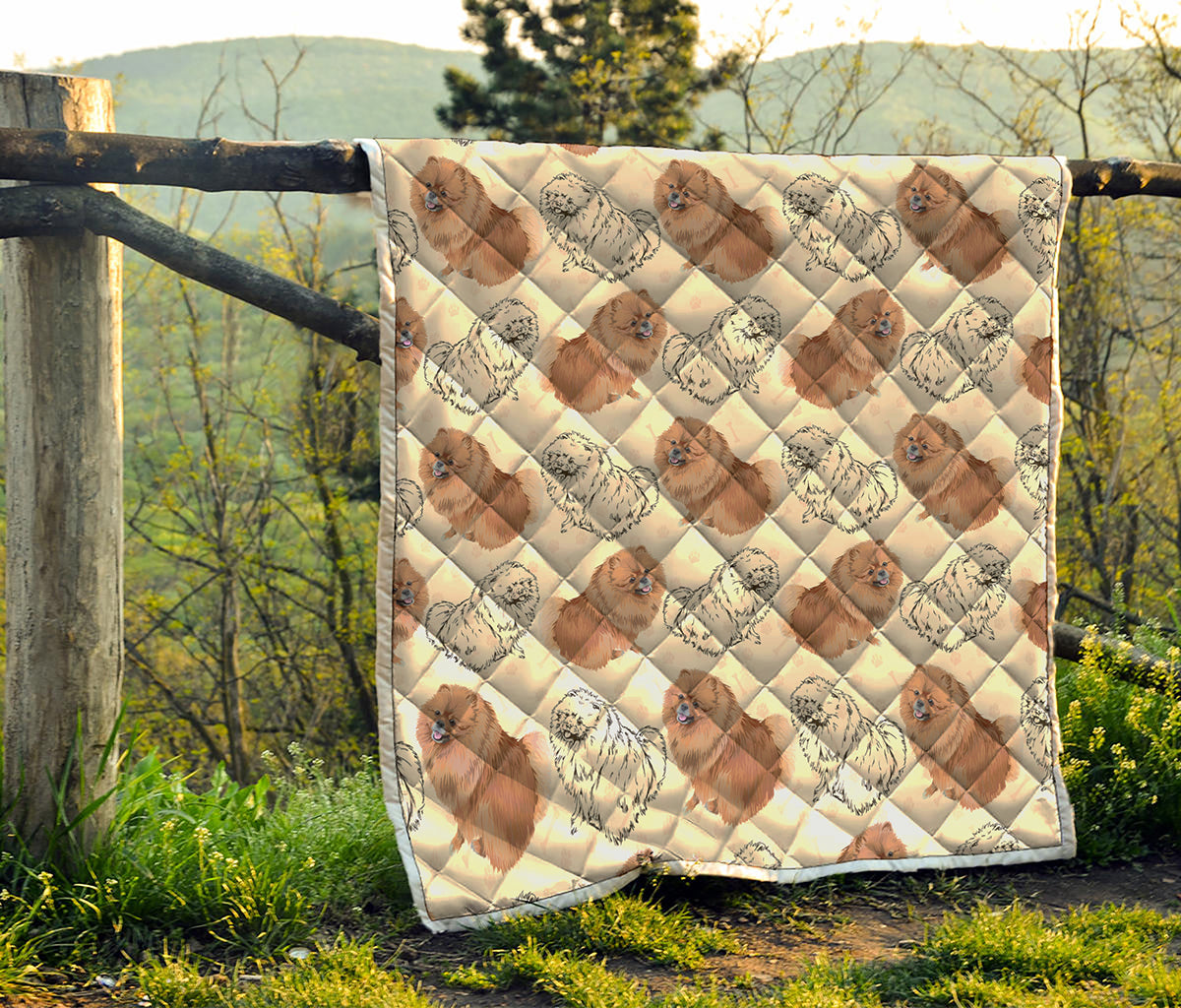 Cute Pomeranian Pattern Print Quilt