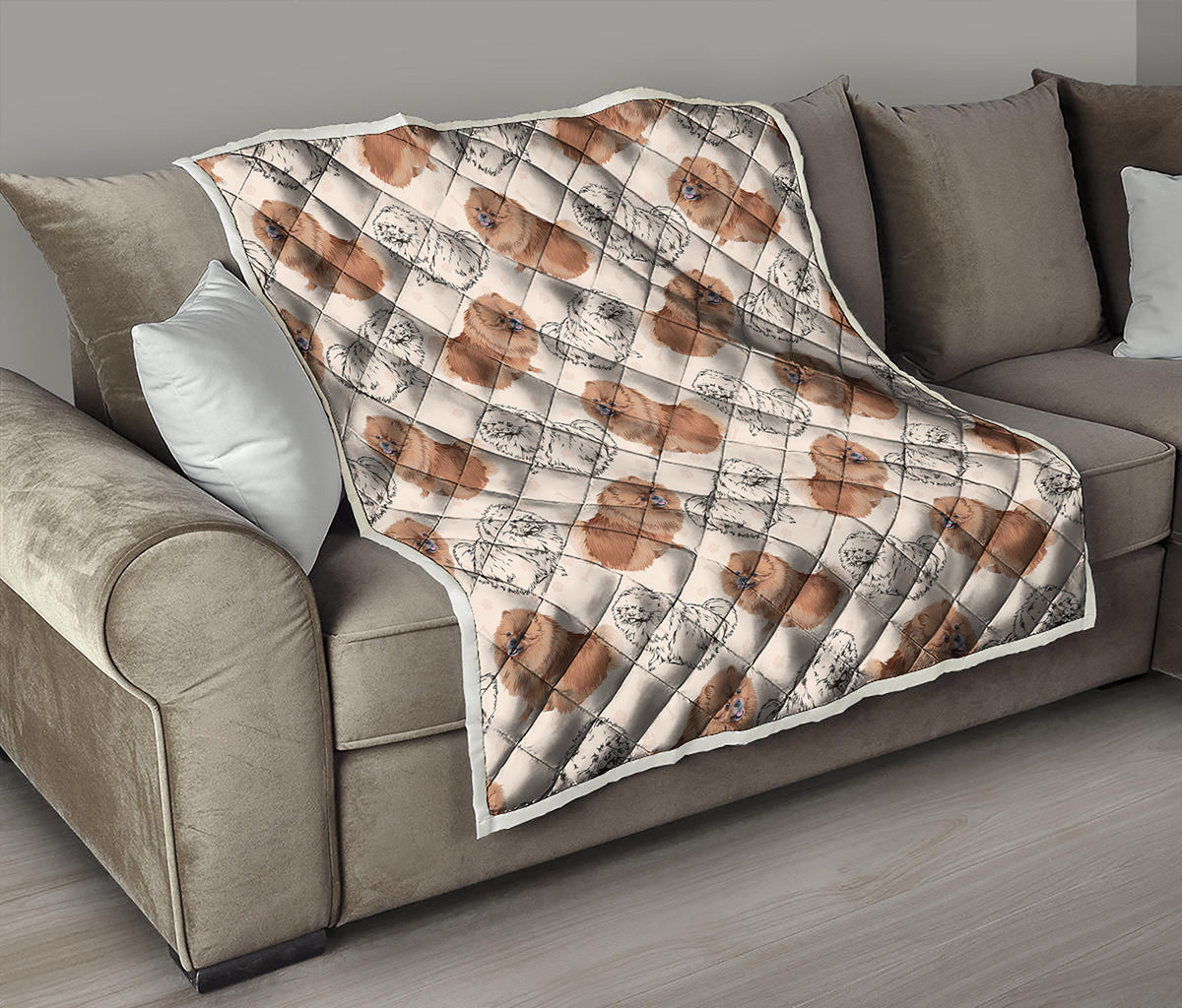 Cute Pomeranian Pattern Print Quilt
