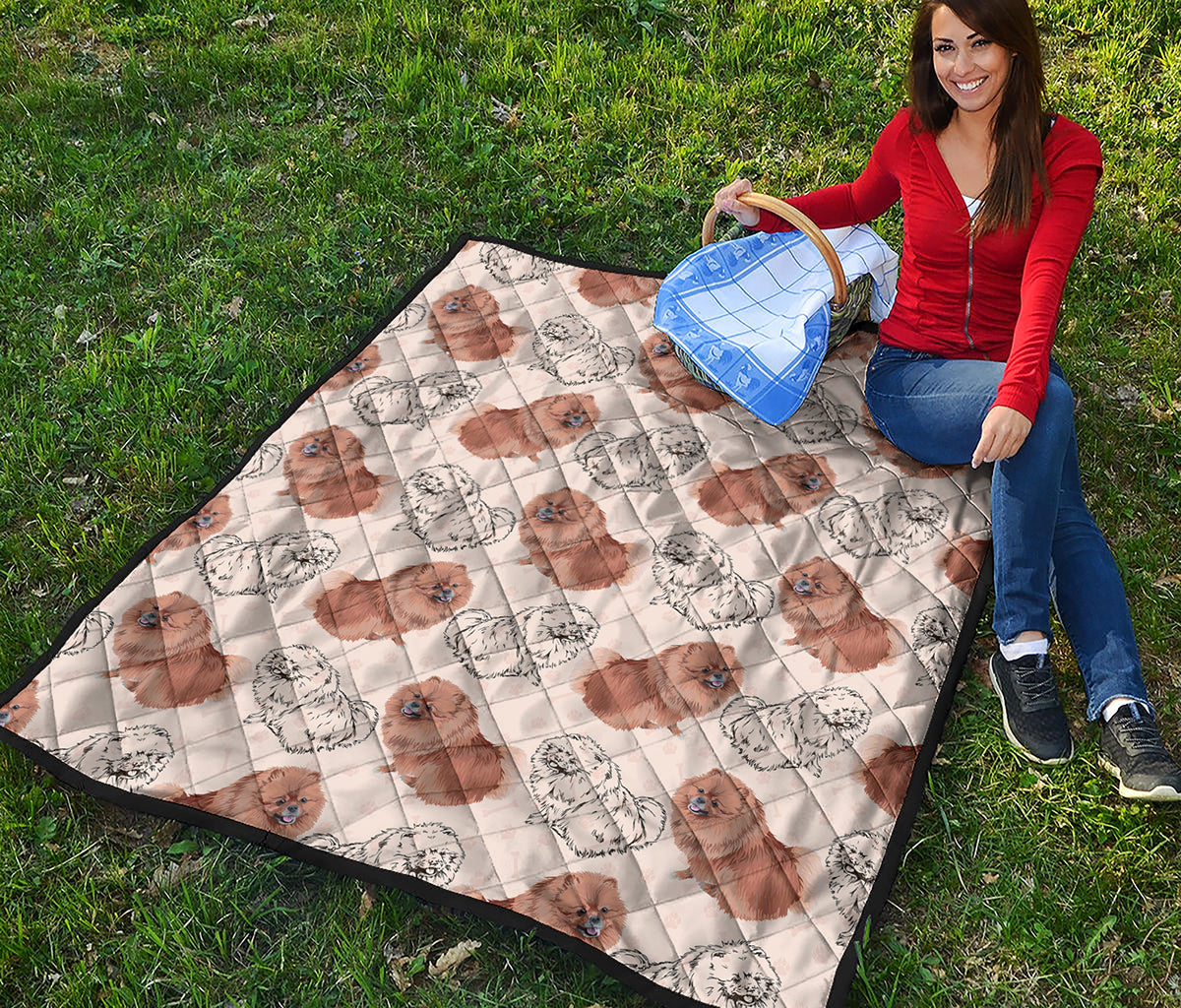 Cute Pomeranian Pattern Print Quilt