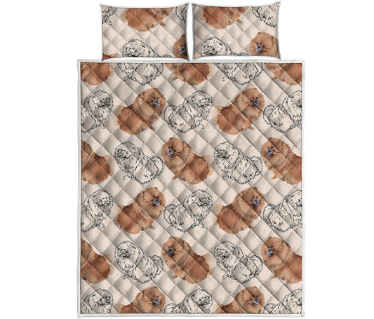 Cute Pomeranian Pattern Print Quilt Bed Set