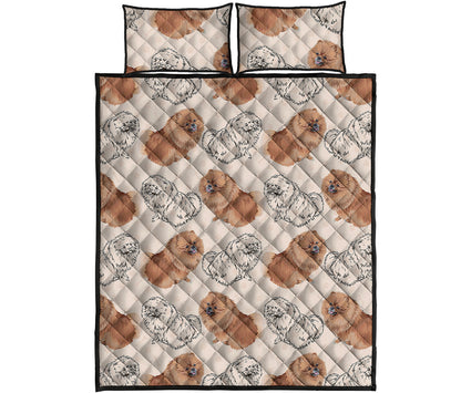Cute Pomeranian Pattern Print Quilt Bed Set