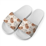 Cute Pomeranian Pattern Print White Slide Sandals