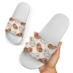 Cute Pomeranian Pattern Print White Slide Sandals