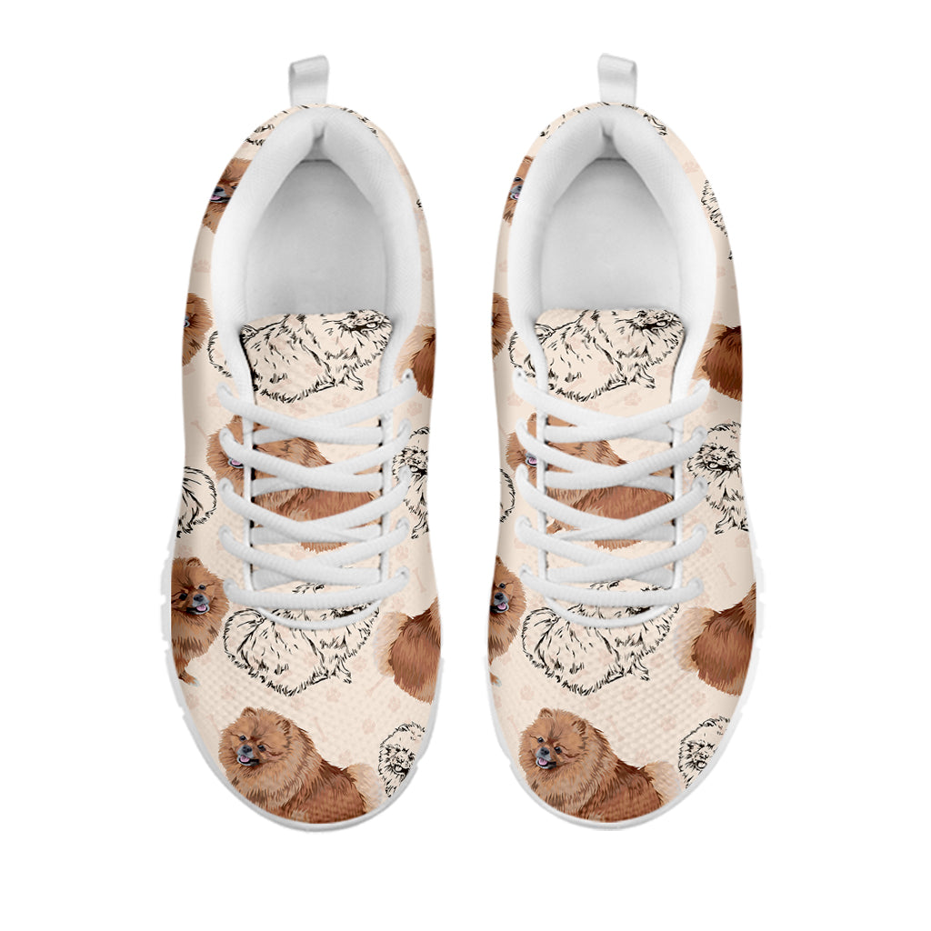 Cute Pomeranian Pattern Print White Sneakers