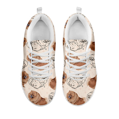 Cute Pomeranian Pattern Print White Sneakers