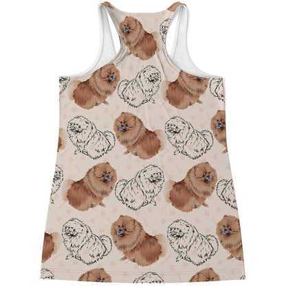 Cute Pomeranian Pattern Print Women's Racerback Tank Top