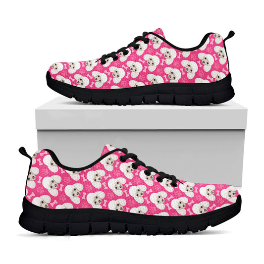 Cute Poodle Pattern Print Black Sneakers