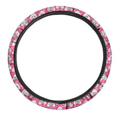 Cute Poodle Pattern Print Car Steering Wheel Cover