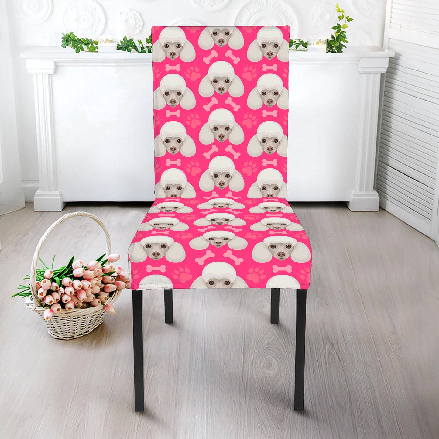 Cute Poodle Pattern Print Dining Chair Slipcover