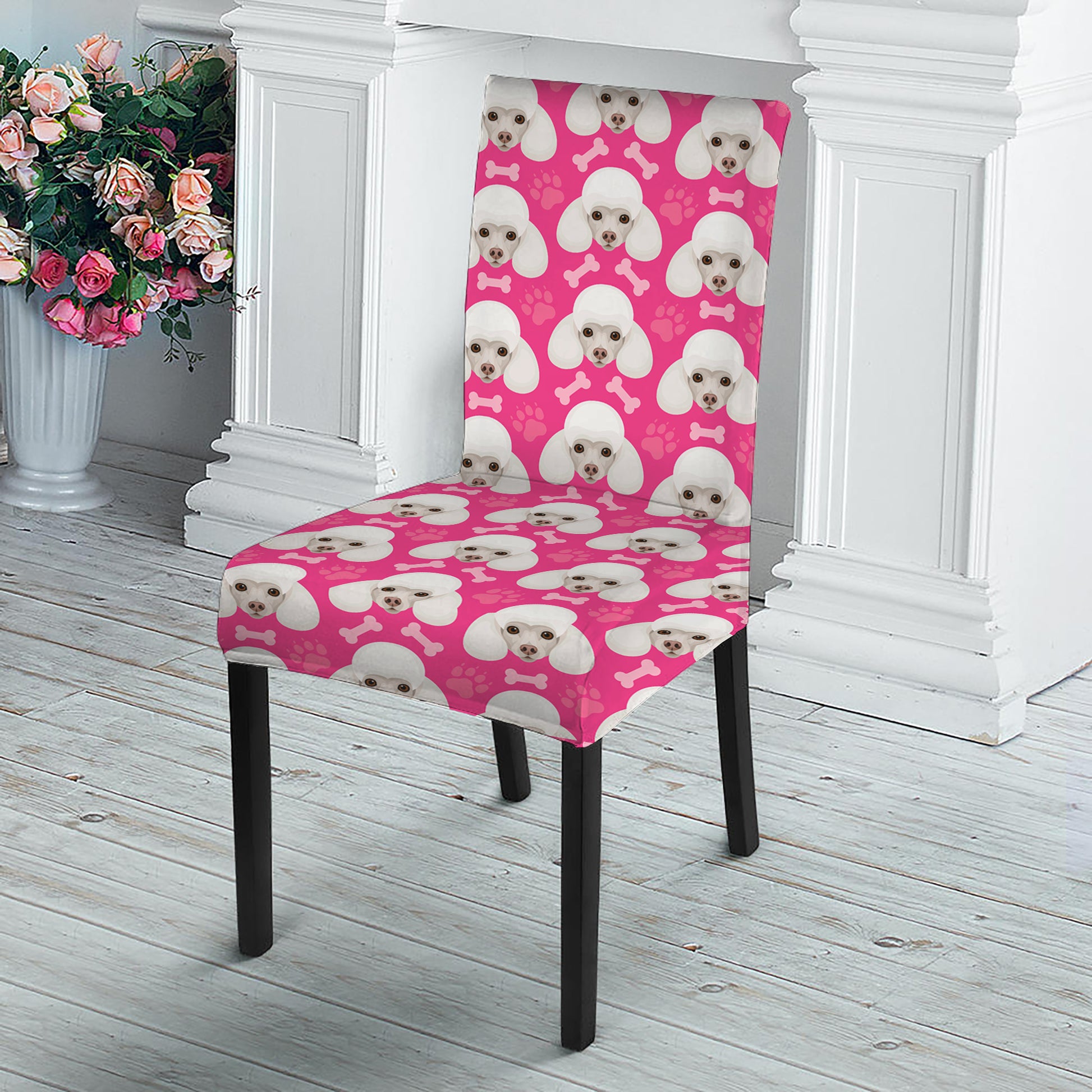 Cute Poodle Pattern Print Dining Chair Slipcover
