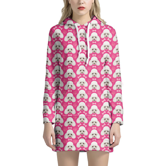 Cute Poodle Pattern Print Hoodie Dress